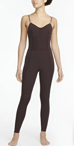 Nike Womens Yoga Luxe Dri-FIT Corset Balletcore Bodysuit Jumpsuit Size XXL Brown thumbnail 1