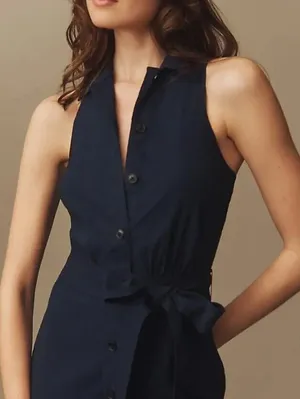 Maeve by Anthropologie Navy Halter Button-Front Sleeveless Jumpsuit - Size - 12 thumbnail 2
