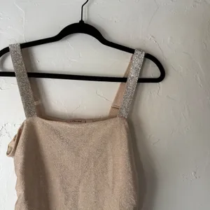 Willow & Root Women's Sparkle‎ Rhinestone Strap Ruched Tank Top Champagne Small thumbnail 2