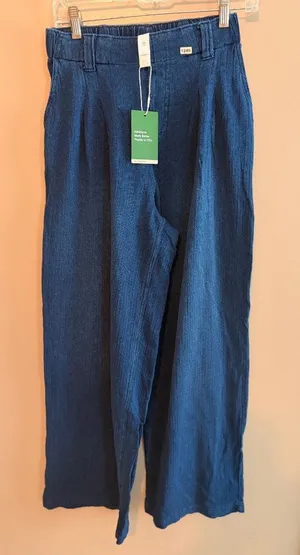 Halara Small Womens Wide-Leg Cotton Pants In Navy Blue Size Small With Elastic W thumbnail 1