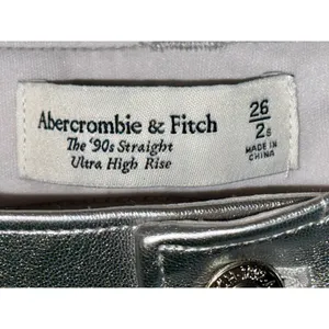 NEW Abercrombie & Fitch 90s Straight Ultra High Rise Silver Vegan Pants Sz 26 2 thumbnail 3