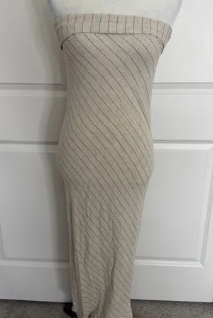 Striped Beige Midi Dress thumbnail 1