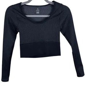 OFFLINE by Aerie‎ Womens Black Sidewalk Seamless Long Sleeve Crop Top Small thumbnail 3