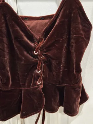 Renaissance lace up velvet crop tank. Regency, festival, milk-maid, peasant, whimsy-goth, dark romance, festival thumbnail 2