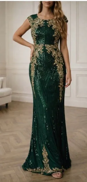 Baltic Born Azura Green Gold Sequin Formal Evening Wedding Guest Gown Dress thumbnail 1