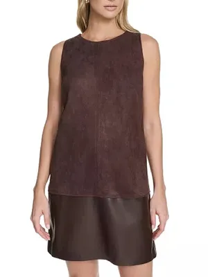 Calvin Klein Crewneck Two-Tone Brown Shift Short Dress, Size 2, NWT thumbnail 9