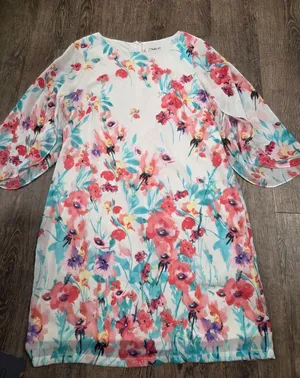 Chetta B Floral Print Dress Size 12 Chiffon Split Sleeve White Scoop White thumbnail 1