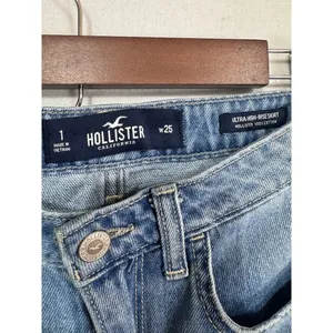 Hollister Ultra‎ High-Rise Distressed Denim Skirt Frayed Hem Light Wash Sz 1 thumbnail 3