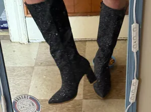 Knee High Heel Glitter Boots Black Size 10 thumbnail 1
