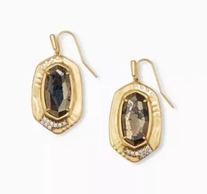 NWOT Kendra Scott Anna Vintage Gold Drop Earring In Black Pyrite thumbnail 1