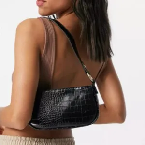 Elegant Black Croc-Embossed Women's Bag thumbnail 3