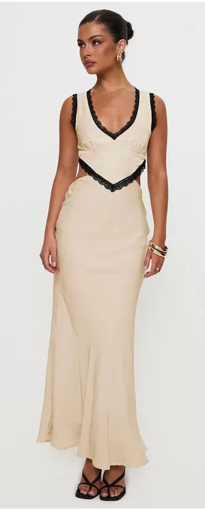 Princess Polly Womens Keila Lace Trim Cutout Romantic Maxi Dress Cream Size 4 thumbnail 1