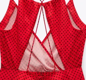 ZARA Satin Effect Red And Black Polka Dot Mini Dress thumbnail 5