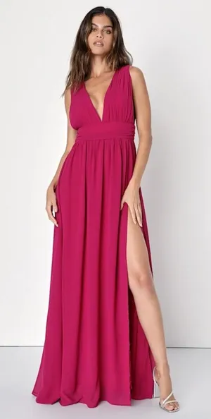 NWT Lulus Heavenly Hues Magenta Maxi Dress Bridesmaid Gala Wedding Holiday Sz L thumbnail 1