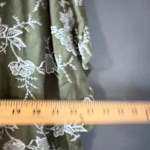 Olive Green Floral Embroidered Peplum Babydoll Top‎ Short Sleeve Boho Peasant thumbnail 5