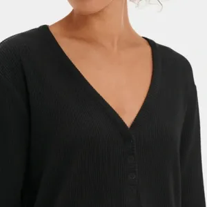 UGG Size Medium Black Ribbed Three Button Long Sleeve Top. New With Tags. thumbnail 5