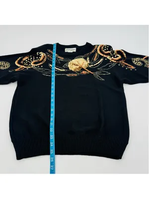 1980’s Christine Gerard Black Gold Sequin Beaded Embellished Sweater Size S thumbnail 7