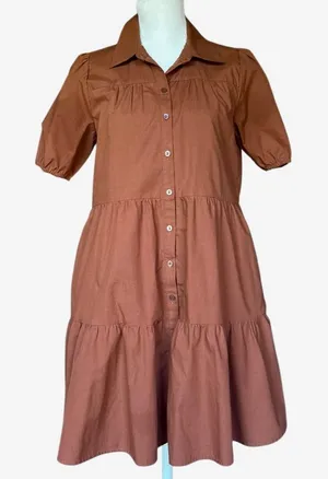 Abercrombie & Fitch Poplin Trapeze Shirt Dress in Chestnut Sz‎ XS thumbnail 1