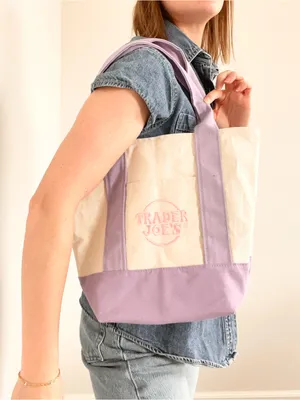 Trader Joe’s Lavender and Cream Canvas Tote with Logo thumbnail 1