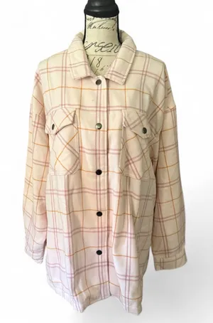 HFX Pink Plaid Flannel Shirt Jacket Shacket Size XXL thumbnail 1