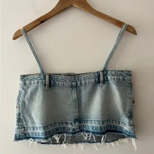 NEW! Zara Denim‎ Skirt Effect Crop Top thumbnail 4