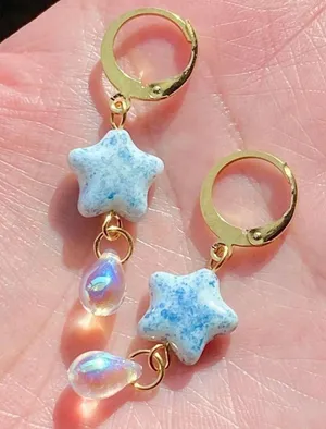 Handmade quality unique vintage rare Czech glass beads style dangle earrings🩵 thumbnail 4