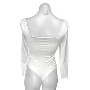 Aritzia Babaton Women's White Long Sleeve Square Neck Thong Bodysuit Top Size S thumbnail 2