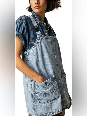 Free People We The Free Denim Overall Dress Indigo Medium thumbnail 12