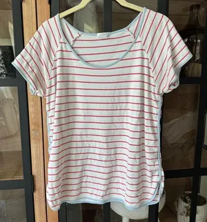LAKE Pajamas short sleeve tee sorbet blue trim barbie pink stripes tshirt pima thumbnail 1