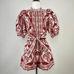 NWT Farm Rio Tropical Cameo Belted Romper Size M 100% Cotton Puff Sleeves thumbnail 3