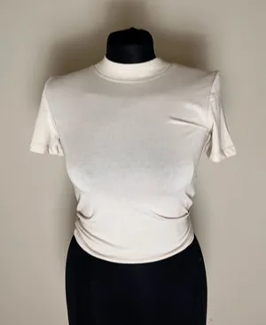 Zara High-Neck Crop Short Sleeve Tee - Cream White NWT thumbnail 1