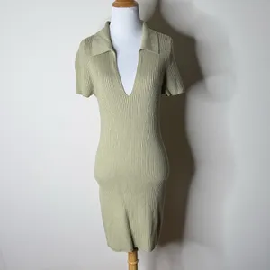 Abercrombie Olive Green Ribbed Knit Mini Dress thumbnail 2