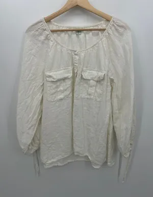 Sundance Womens‎ White Linen Top Size M Pockets Quarter Button Boho Casual thumbnail 1