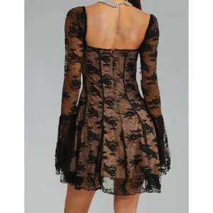 Womens Whismisgoth Black Lace Vampy Witchy Long Sleeve Dress‎ Square Neck Size M thumbnail 2