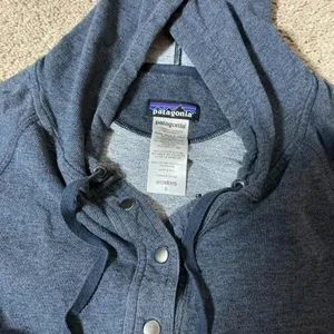 Patagonia Gorpcore Womens Organic Cotton Raglan‎ Snap Neck Hoodie Blue S 39550 thumbnail 3