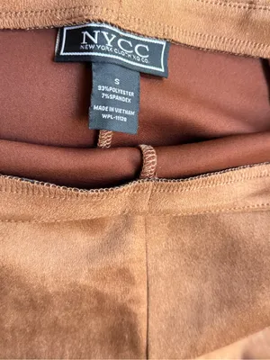 High-Rise Faux Suede Skinny Pants — Cognac thumbnail 6