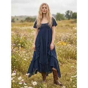 Free People Ethereal Bohemian Bring The Romance Maxi Dress Midnight Blue Large thumbnail 13