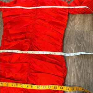Bardot Marissa Mini Dress Red Ruched Taffeta Off Shoulder Balloon Sleeve XS NEW thumbnail 9