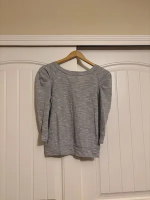 Free People Puff Sleeve Shirt Small Light Gray Long Sleeve Cotton Blend Neutral thumbnail 3