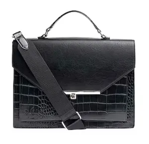 BEIS Black Leather Croc Embossed Padded Laptop Bag with Shoulder Strap thumbnail 1
