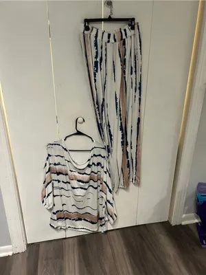 White Tie-Dye Stripe Set with Navy & Tan size 2X thumbnail 4