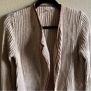 Lucky Brand Cream‎ and Brown Open-Front Cardigan size medium thumbnail 2