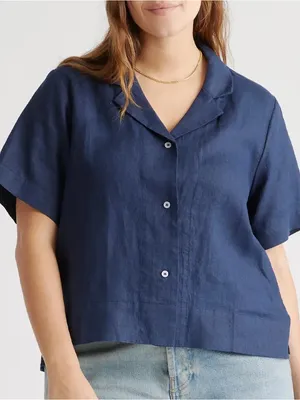 Quince 100% European Linen Short Sleeve Shirt in Deep Navy Size: M thumbnail 1