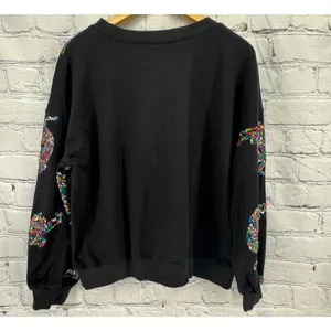 Fantastic Fawn Sweatshirt M Black Multicolor Sequin Tiger Oversized Crewneck thumbnail 2