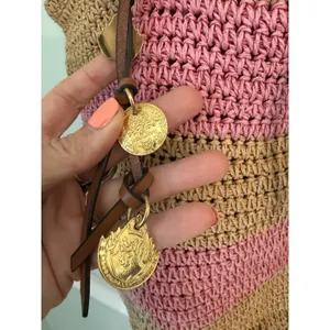 Lauren Ralph Lauren Striped‎ Straw Leather strap Drawstring Bucket Bag thumbnail 4