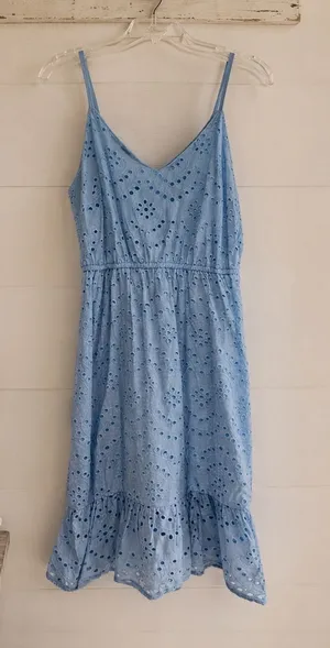 Japna Blue Eyelet Sundress NWT Beach Coastal‎ Summer Dress Cotton M thumbnail 1