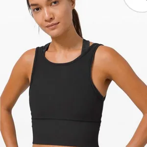 lululemon athletica power pivot ribbed tank top tight fit cropped black size 2 thumbnail 2