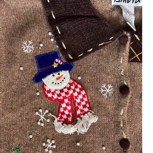 Vintage Christmas Sweater Vest XL Snowman Applique Wool Holiday Novelty Knit thumbnail 2