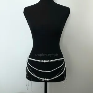 Y2K Coquette White Faux Pearl Layered Draped Chain Belt, 31.5 Inches, X7GA1139 thumbnail 6