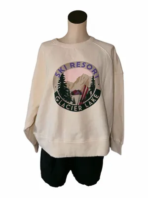 NEW LOU & GREY Ski Resort Glacier Lake Crewneck Sweatshirt Ivory Oversized L thumbnail 3